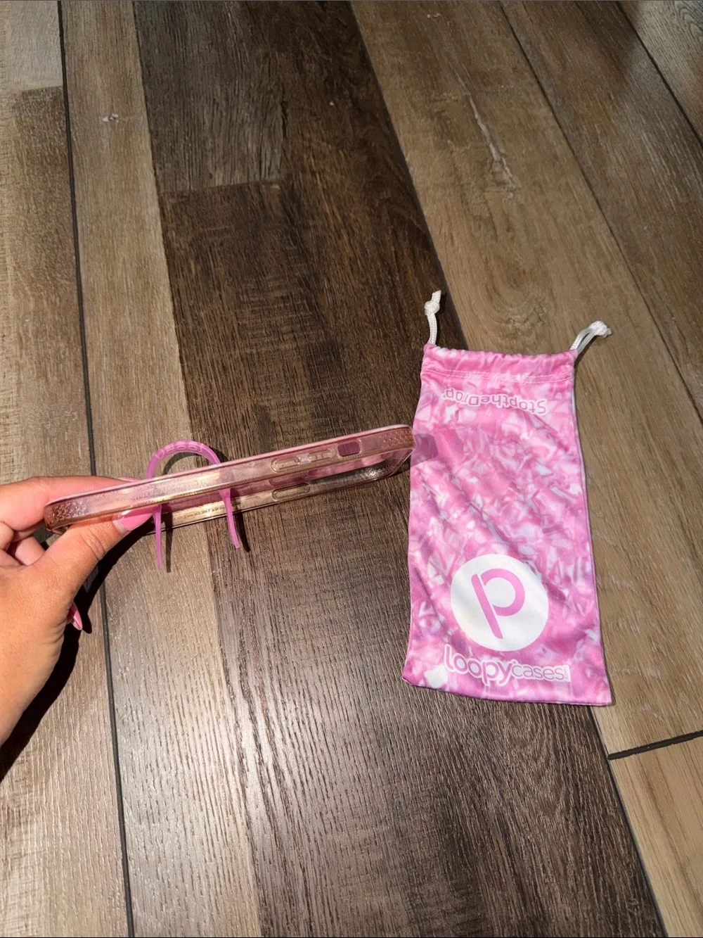 Loopy Case Pink Opal Shell Iridescent Glitter with Loop Grip iPhone 14 Pro Max